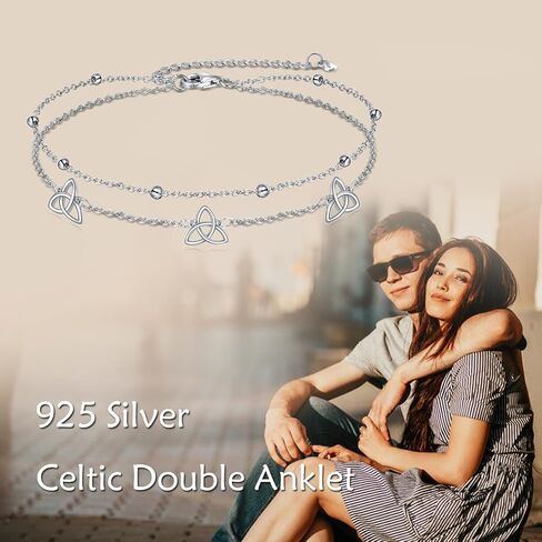 Celtic Knot/Bee/Four Leaf Clover/Heart Cross/Chakra Leaf/Ballet Shoes/Love Knot Anklets Sterling Silver Double Layered Chain Beach Womens Anklets Foot Jewelry Gifts in Saudi Arabia