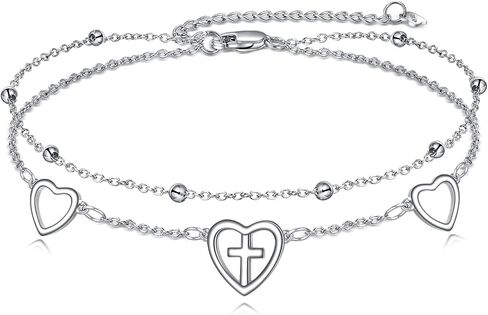 Celtic Knot/Bee/Four Leaf Clover/Heart Cross/Chakra Leaf/Ballet Shoes/Love Knot Anklets Sterling Silver Double Layered Chain Beach Womens Anklets Foot Jewelry Gifts in Saudi Arabia