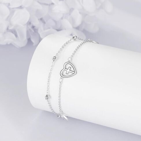 Celtic Knot/Bee/Four Leaf Clover/Heart Cross/Chakra Leaf/Ballet Shoes/Love Knot Anklets Sterling Silver Double Layered Chain Beach Womens Anklets Foot Jewelry Gifts in Saudi Arabia