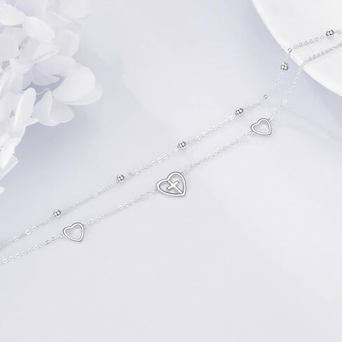 Celtic Knot/Bee/Four Leaf Clover/Heart Cross/Chakra Leaf/Ballet Shoes/Love Knot Anklets Sterling Silver Double Layered Chain Beach Womens Anklets Foot Jewelry Gifts in Saudi Arabia