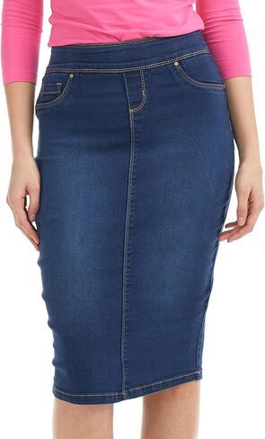 ESTEEZ High Waisted Pull-on Knee Length Stretch Denim Jean Skirt for Women - Siena in Kuwait