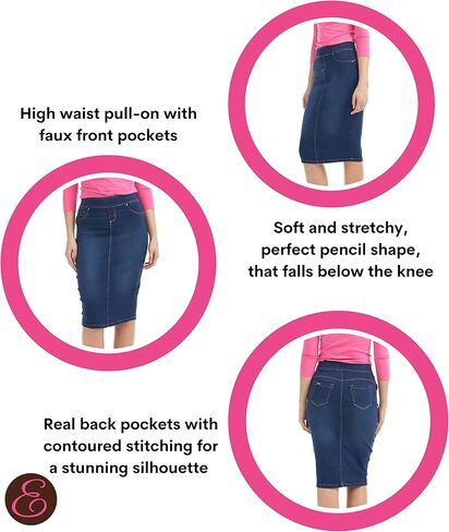 ESTEEZ High Waisted Pull-on Knee Length Stretch Denim Jean Skirt for Women - Siena in Kuwait