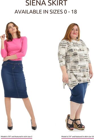 ESTEEZ High Waisted Pull-on Knee Length Stretch Denim Jean Skirt for Women - Siena in Kuwait