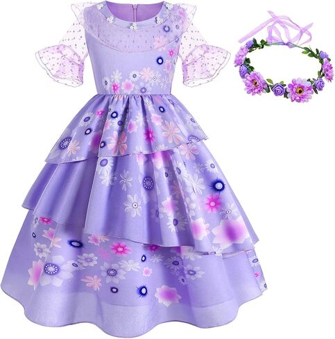 Foierp Mirabel Costume Dress for Girls - Isabella Costumes Cosplay Princess Halloween Party Dress Up Clothes with Accessories in Kuwait