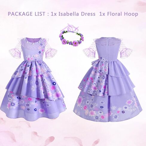 Foierp Mirabel Costume Dress for Girls - Isabella Costumes Cosplay Princess Halloween Party Dress Up Clothes with Accessories in Kuwait