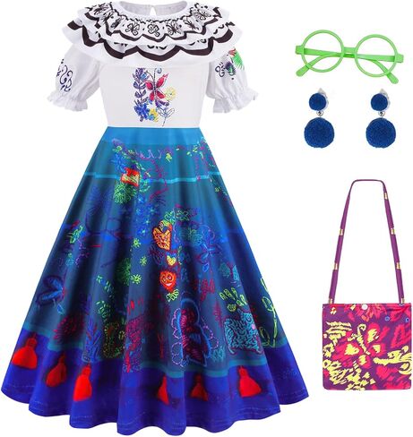 Foierp Mirabel Costume Dress for Girls - Isabella Costumes Cosplay Princess Halloween Party Dress Up Clothes with Accessories in Kuwait