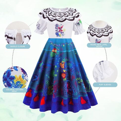 Foierp Mirabel Costume Dress for Girls - Isabella Costumes Cosplay Princess Halloween Party Dress Up Clothes with Accessories in Kuwait