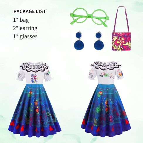 Foierp Mirabel Costume Dress for Girls - Isabella Costumes Cosplay Princess Halloween Party Dress Up Clothes with Accessories in Kuwait
