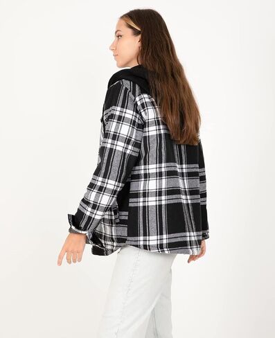 ZENTHACE Women's Quilted Lined Hooded Flannel Shirt Jacket Long Sleeve Plaid Jackets with Hand Pockets in Kuwait