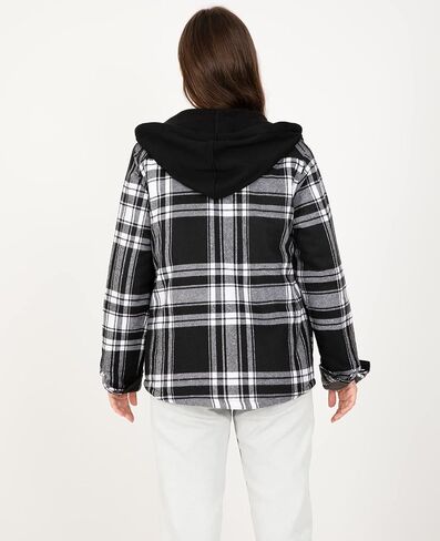 ZENTHACE Women's Quilted Lined Hooded Flannel Shirt Jacket Long Sleeve Plaid Jackets with Hand Pockets in Kuwait