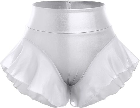 Womens Ruffle Shiny Rave Booty Shorts Dance Bottoms High Waist Mini Hot Pants Stage Yoga Active Dancewear in Saudi Arabia