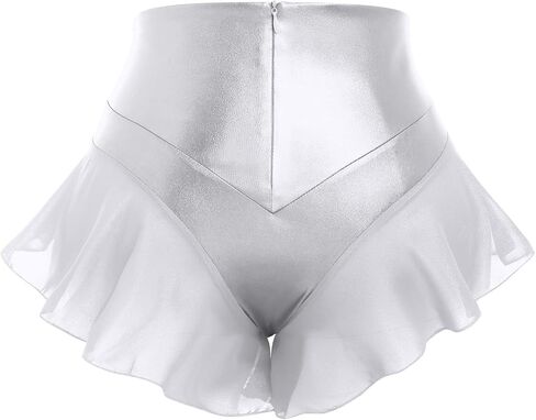 Womens Ruffle Shiny Rave Booty Shorts Dance Bottoms High Waist Mini Hot Pants Stage Yoga Active Dancewear in Saudi Arabia