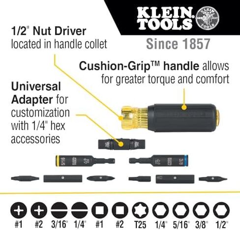 Klein Tools 80083 Impact Driver Kit with 7-in-1 Impact Flip Socket and 14-in-1 Multi-Bit & 32500HD Multi-Bit Screwdriver/Nut Driver, Impact Rated 11-in-1 Tool with Phillips in Saudi Arabia