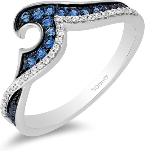 Jewelili Enchanted Disney Fine Jewelry Sterling Silver 1/4 Cttw Treated Blue and Natural White Diamond Moana Wave Ring in Saudi Arabia