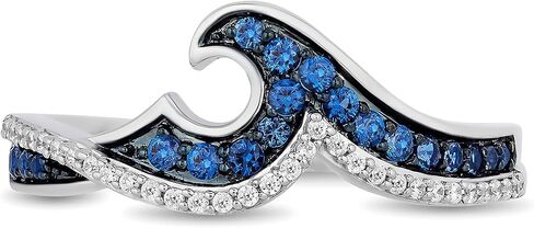 Jewelili Enchanted Disney Fine Jewelry Sterling Silver 1/4 Cttw Treated Blue and Natural White Diamond Moana Wave Ring in Saudi Arabia