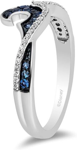 Jewelili Enchanted Disney Fine Jewelry Sterling Silver 1/4 Cttw Treated Blue and Natural White Diamond Moana Wave Ring in Saudi Arabia