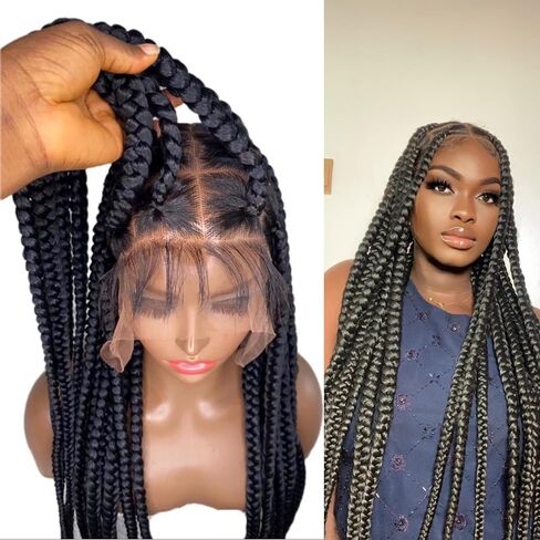 Braidsfashion 30 بوصة HD شعر مستعار مضفر كامل الدانتيل للنساء السود شعر بشري بدون غراء - مظهر طبيعي 360 درجة مصنوع يدويًا بدون عقد جامبو دانتيل ناعم شعر مستعار مجدول نانو ملتوي للإغلاق لسهولة الارتداء - أسود in Kuwait