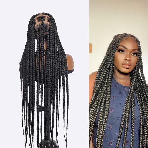 Braidsfashion 30 بوصة HD شعر مستعار مضفر كامل الدانتيل للنساء السود شعر بشري بدون غراء - مظهر طبيعي 360 درجة مصنوع يدويًا بدون عقد جامبو دانتيل ناعم شعر مستعار مجدول نانو ملتوي للإغلاق لسهولة الارتداء - أسود in Kuwait