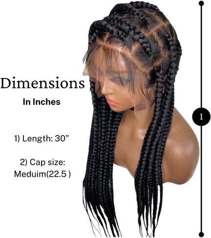 Braidsfashion 30 بوصة HD شعر مستعار مضفر كامل الدانتيل للنساء السود شعر بشري بدون غراء - مظهر طبيعي 360 درجة مصنوع يدويًا بدون عقد جامبو دانتيل ناعم شعر مستعار مجدول نانو ملتوي للإغلاق لسهولة الارتداء - أسود in Kuwait