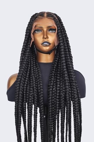 Braidsfashion 30 بوصة HD شعر مستعار مضفر كامل الدانتيل للنساء السود شعر بشري بدون غراء - مظهر طبيعي 360 درجة مصنوع يدويًا بدون عقد جامبو دانتيل ناعم شعر مستعار مجدول نانو ملتوي للإغلاق لسهولة الارتداء - أسود in Kuwait