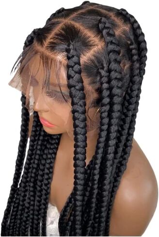 Braidsfashion 30 بوصة HD شعر مستعار مضفر كامل الدانتيل للنساء السود شعر بشري بدون غراء - مظهر طبيعي 360 درجة مصنوع يدويًا بدون عقد جامبو دانتيل ناعم شعر مستعار مجدول نانو ملتوي للإغلاق لسهولة الارتداء - أسود in Kuwait