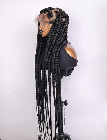 Braidsfashion 30 بوصة HD شعر مستعار مضفر كامل الدانتيل للنساء السود شعر بشري بدون غراء - مظهر طبيعي 360 درجة مصنوع يدويًا بدون عقد جامبو دانتيل ناعم شعر مستعار مجدول نانو ملتوي للإغلاق لسهولة الارتداء - أسود in Kuwait