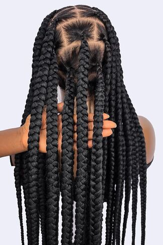 Braidsfashion 30 بوصة HD شعر مستعار مضفر كامل الدانتيل للنساء السود شعر بشري بدون غراء - مظهر طبيعي 360 درجة مصنوع يدويًا بدون عقد جامبو دانتيل ناعم شعر مستعار مجدول نانو ملتوي للإغلاق لسهولة الارتداء - أسود in Kuwait