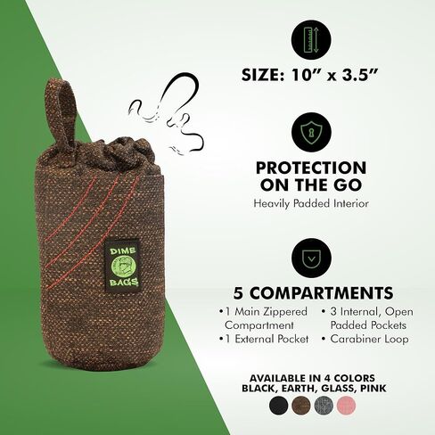 DIME BAGS - Drawstring Tube, Padded Bag, 5 Compartments, w/Carabiner Loop, Convenient, Durable (Earth, 10") in Kuwait