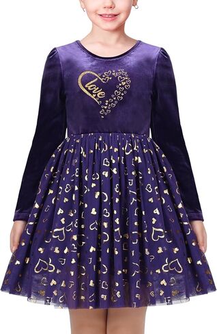 Sunny Fashion Girls Dress Blue Heart Tulle Party Velvet Winter Warm Party in Saudi Arabia