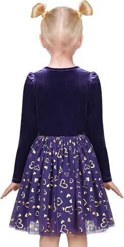 Sunny Fashion Girls Dress Blue Heart Tulle Party Velvet Winter Warm Party in Saudi Arabia