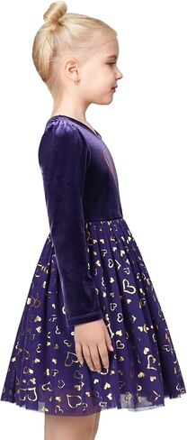 Sunny Fashion Girls Dress Blue Heart Tulle Party Velvet Winter Warm Party in Saudi Arabia