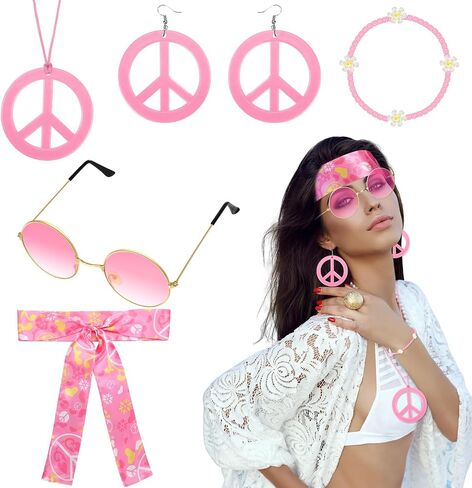 Batiyeer 6 Pcs Hippie Accessories for Women, Boho Peace Sign Earrings 60s 70s Outfits for Girls Groovy Party Favor in Kuwait