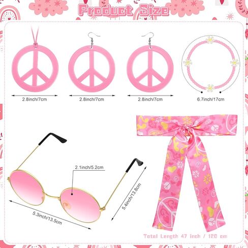 Batiyeer 6 Pcs Hippie Accessories for Women, Boho Peace Sign Earrings 60s 70s Outfits for Girls Groovy Party Favor in Kuwait