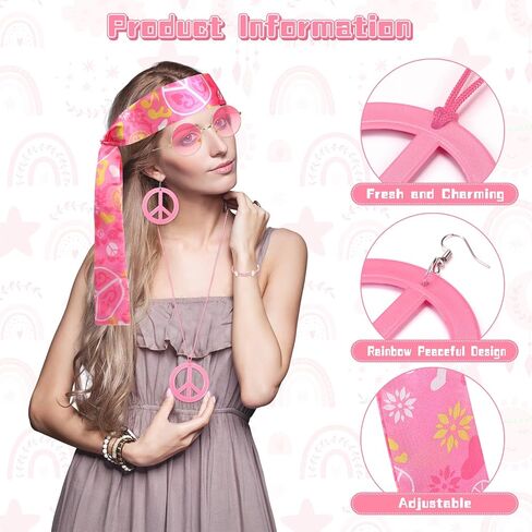 Batiyeer 6 Pcs Hippie Accessories for Women, Boho Peace Sign Earrings 60s 70s Outfits for Girls Groovy Party Favor in Kuwait