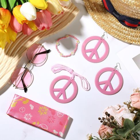 Batiyeer 6 Pcs Hippie Accessories for Women, Boho Peace Sign Earrings 60s 70s Outfits for Girls Groovy Party Favor in Kuwait