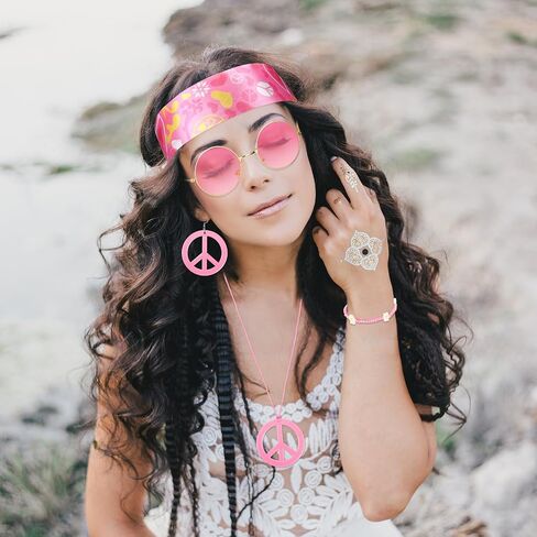 Batiyeer 6 Pcs Hippie Accessories for Women, Boho Peace Sign Earrings 60s 70s Outfits for Girls Groovy Party Favor in Kuwait
