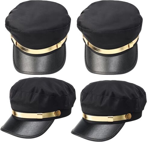 Yewong 4 Pieces Black Chauffeur Limo Driver Costume Hat Classic Vintage Newsboy Cap Unisex Classic British Flat Top Fisherman Hat in Saudi Arabia