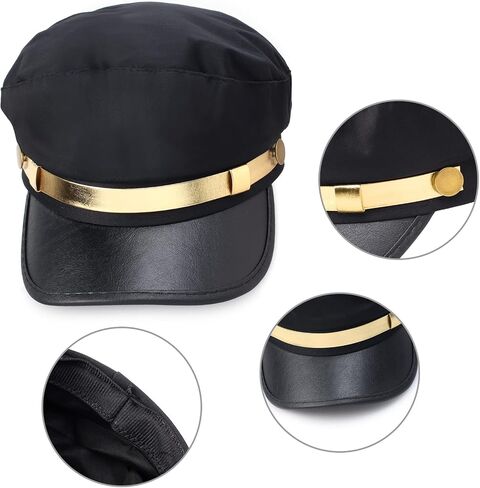 Yewong 4 Pieces Black Chauffeur Limo Driver Costume Hat Classic Vintage Newsboy Cap Unisex Classic British Flat Top Fisherman Hat in Saudi Arabia