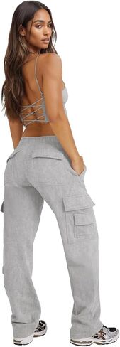 Waitfairy Womens Cargo Sweatpants Casual High Waisted Joggers Pants Fleece Wide Leg Sweat Pants Baggy Pants with Pocket in Saudi Arabia