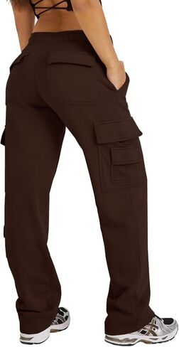 Waitfairy Womens Cargo Sweatpants Casual High Waisted Joggers Pants Fleece Wide Leg Sweat Pants Baggy Pants with Pocket in Saudi Arabia