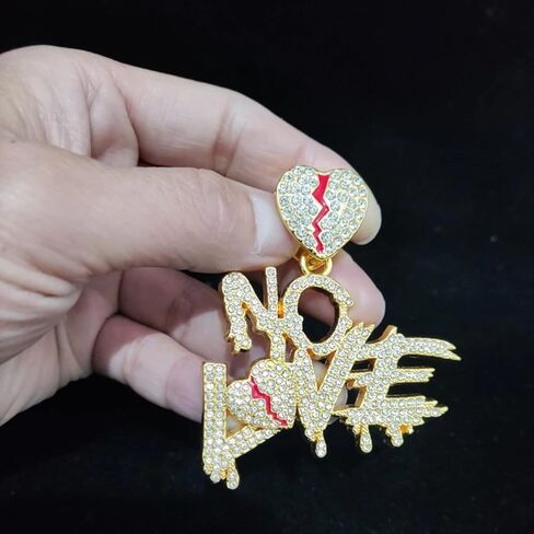 N-Made جميلة لا سلسلة الحب كسر القلب سلسلة مثلج خارج قلادة، مثلج المعلقات للرجال والنساء، مثلج خارج سلسلة، الهيب هوب لا الحب قلادة قلادة سلسلة عرض 15mm سلسلة الكوبية in Kuwait