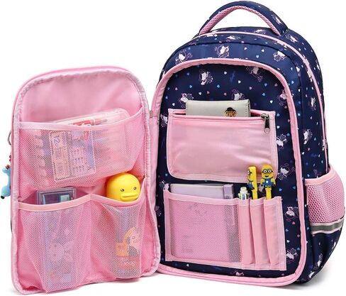 حقيبة ظهر مدرسية للأطفال البنات من MIFULGOO مع حزام صدر للأميرة وحقيبة الكتب الابتدائية الكبيرة اللطيفة (متوسطة، أزرق ملكي) in Kuwait