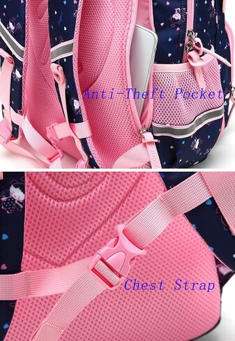 حقيبة ظهر مدرسية للأطفال البنات من MIFULGOO مع حزام صدر للأميرة وحقيبة الكتب الابتدائية الكبيرة اللطيفة (متوسطة، أزرق ملكي) in Kuwait