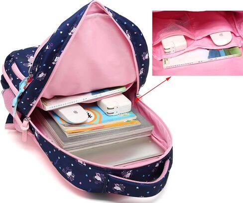 حقيبة ظهر مدرسية للأطفال البنات من MIFULGOO مع حزام صدر للأميرة وحقيبة الكتب الابتدائية الكبيرة اللطيفة (متوسطة، أزرق ملكي) in Kuwait