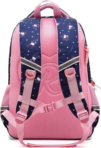 حقيبة ظهر مدرسية للأطفال البنات من MIFULGOO مع حزام صدر للأميرة وحقيبة الكتب الابتدائية الكبيرة اللطيفة (متوسطة، أزرق ملكي) in Kuwait