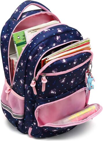 حقيبة ظهر مدرسية للأطفال البنات من MIFULGOO مع حزام صدر للأميرة وحقيبة الكتب الابتدائية الكبيرة اللطيفة (متوسطة، أزرق ملكي) in Kuwait