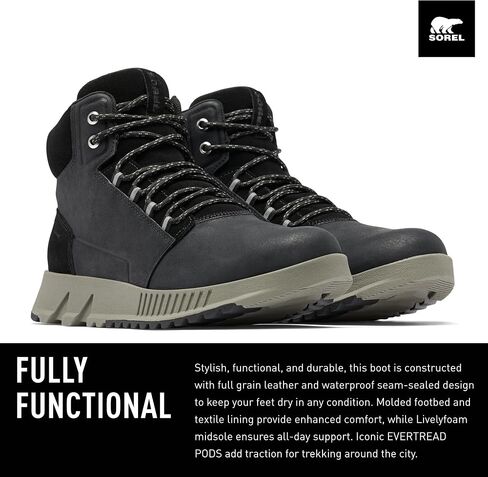 SOREL Men's Mac Hill Lite Mid Waterproof Boots - Black, Quarry - Size 7 in Saudi Arabia