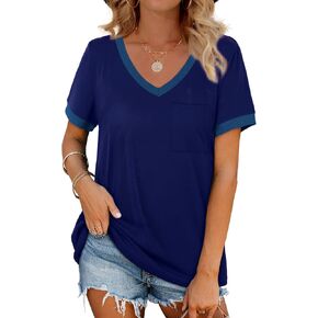 Geifa Womens T Shirts Short Sleeve V Neck Loose Casual Summer Tops 2026 with Pocket in Saudi Arabia