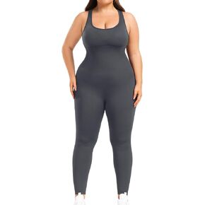 BLEVONH Women Backless Jumpsuits Sleeveless Scoop Neck Workout Yoga Jumpsuit Built In Bra Plus size in Kuwait