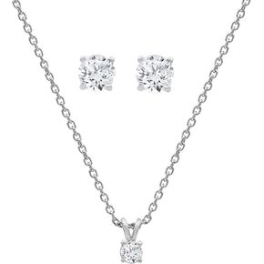 La4ve Diamonds فضة استرليني 1.00 قيراط Lab Grown IGI Certified Diamond 2-Pc. مجموعة قلادة وقلادة وأقراط متطابقة (G Color SI Clarity) مجوهرات للنساء in Kuwait